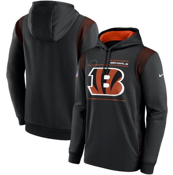 Men's Black Cincinnati Bengals 2021 Black Sideline Logo Performance Pullover Hoodie Men's Cincinnati Bengals 2021 Sideline Logo Performance Pullover Hoodie